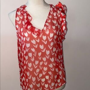 Emanuel Ungaro Coral Orange and Cream Floral Blouse